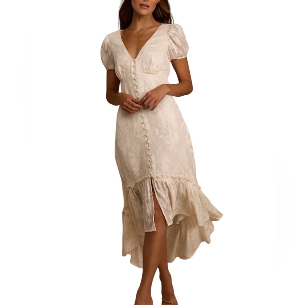 Lulu's Cream Puff-Sleeve Midi Dress